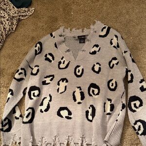 Grey leopard print women’s sweater